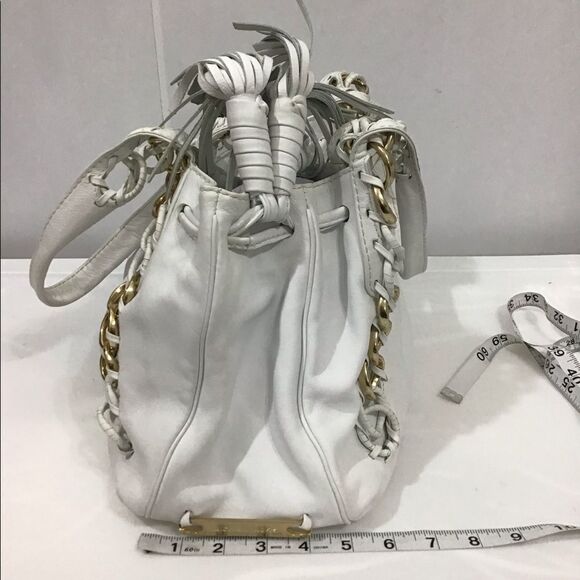 Michael Kors White Oversized Leather Tote Fringe Tassels Bag - Picture 4 of 11